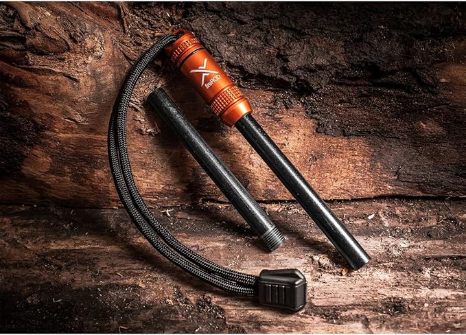 Exotac fireROD Ferrocerium Firestarter with Replaceable 5/16 in. Diameter Waterproof Ferro Rod Striker and Tinder Capsule Compartment with Included quickLIGHT Tabs, Works with Most Bushcrafting Knives