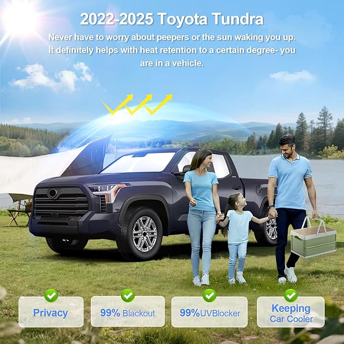 6pcs Car Window Shades for Toyota Tundra 2022-2026 Accessories,Windshield Side Rear Full Sunshade,Sun Visor UV Blocking, Privacy Protection and Blackout for Camping Outdoor