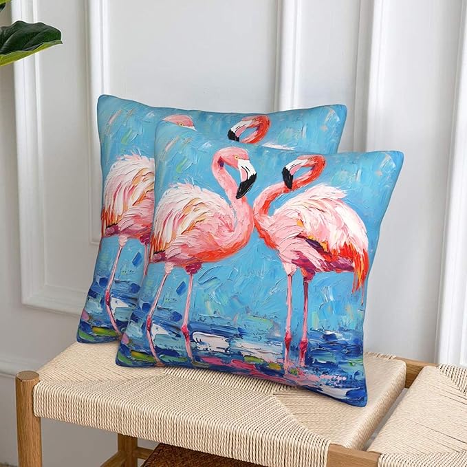 Flamingo Tropical Throw Pillow Covers 18x18 inch Set of 2 Blue Pillow Case Cushion Cover for Home Sofa Couch Living Room Car Decor