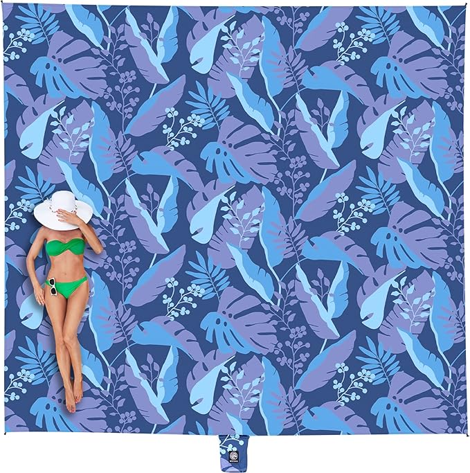WEKAPO Beach Blanket Waterproof Sandproof Oversized, Extra Large Beach Mat Sand Free, Lightweight & Compact Sand Free Mat with 5 Stakes & 4 Corner Pockets
