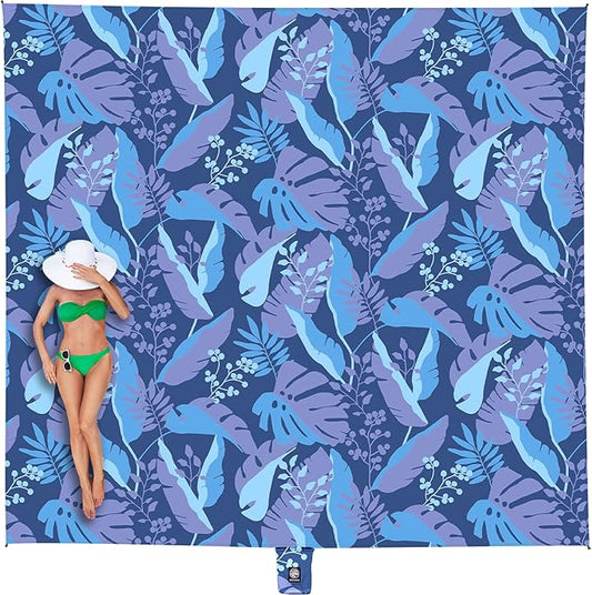 WEKAPO Beach Blanket Waterproof Sandproof Oversized, Extra Large Beach Mat Sand Free, Lightweight & Compact Sand Free Mat with 5 Stakes & 4 Corner Pockets