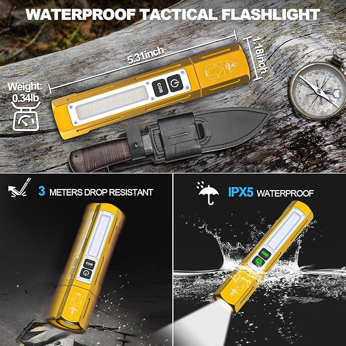 Banral Rechargeable Flashlights High Lumens - Super Bright Small Pocket Magnetic Flashlight, 8 Modes LED Tactical Flash Light, Dual Button Powerful Flashlight for Camping (2, Yellow Gold)