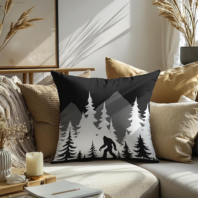 Funny Bigfoot Sasquatch Forest Throw Pillow Covers,Camping Camper Bigfoot Gifts for Women,Big Foot Sasquatch Gifts,Camper Decor Pillowcase