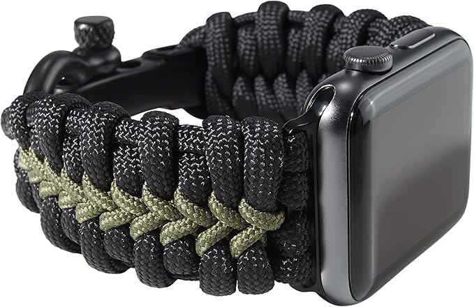 Savior Survival Gear Paracord Watch Band - Compatible with Apple Watch Band 49mm 46mm 45mm 44mm 42mm, iWatch Band Series Ultra 10 9 8 7 6 5 4 3 2 1 SE, Adjustable strap for men ( Black & Green, Large)