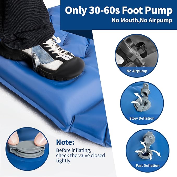 Sleeping Pad for Camping - 4” Thick Inflatable Camping Mat with Built-in Pump & Pillow, Ultralight Self Inflating Camping pad, Backpacking Sleeping Mat for Hiking, Tent, Traveling