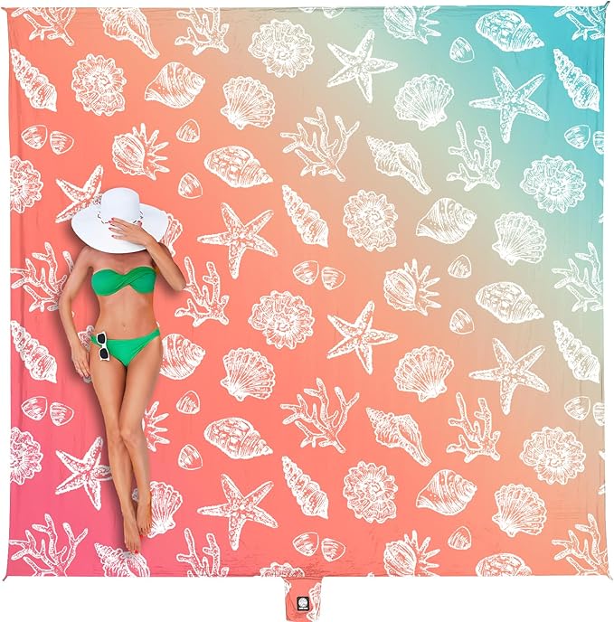 WEKAPO Beach Blanket Waterproof Sandproof Oversized, Extra Large Beach Mat Sand Free, Lightweight & Compact Sand Free Mat with 5 Stakes & 4 Corner Pockets