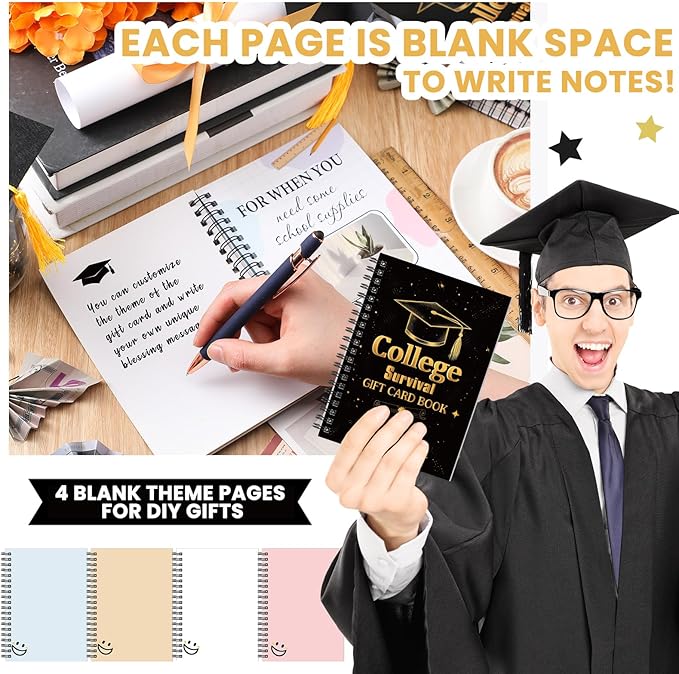 Zhanmai College Gift Card Book 7 x 5 Inch Graduation Gift Card Book 2026 College Survival Booklet Organizer Leaving Home High University School Birthday Care Package Cash Holder(Black Gold)