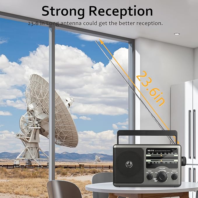 AM FM Portable Radio Battery Operated by 4X D Cell Batteries Or AC Power Transistor Radio with and Big Speaker, Standard Earphone Jack, High/Low Tone Mode, Large Knob