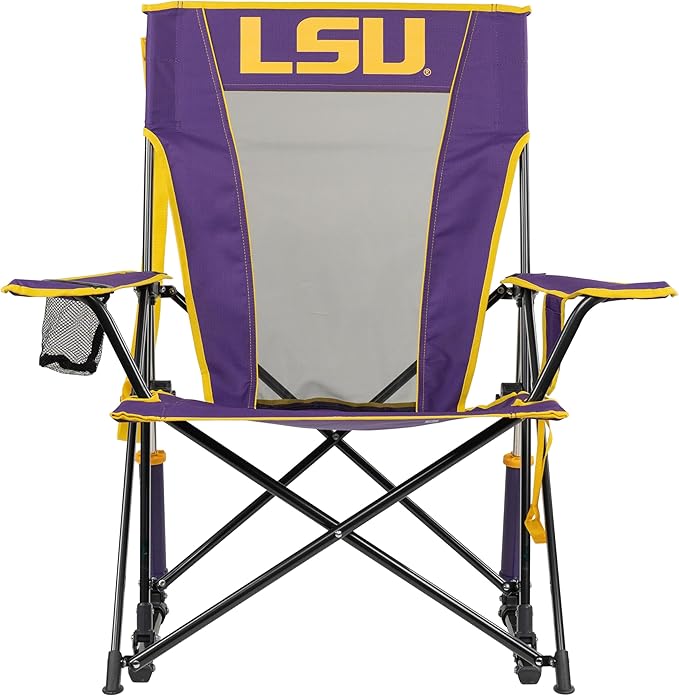 GCI Outdoor Comfort Pro Rocker Camping Chair | Portable Folding Rocking Chair with Durable Armrests & Drink Holder | Official Collegiate Licensed Sideline Sports Chair | LSU Tigers