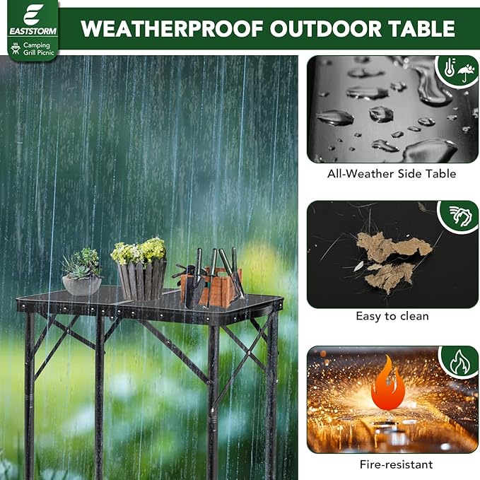 E EASTSTORM 35 inch Folding Table for 4 Person, Heavy-Duty Metal Tabletop, 2 Adjustable Height Camping Table, Portable Outdoor Table with Carrying Handle,for Patio, Picnic, Parties, BBQs, Black