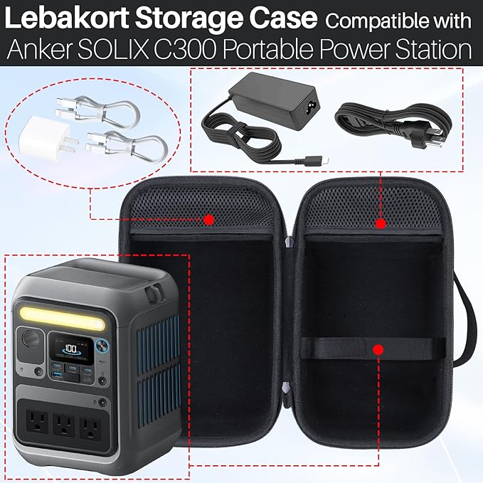 Lebakort Hard Case Compatible with Anker SOLIX C300 Portable Power Station Outdoor 288Wh LiFePO4 Battery 300W (600W Surge) Solar Generator