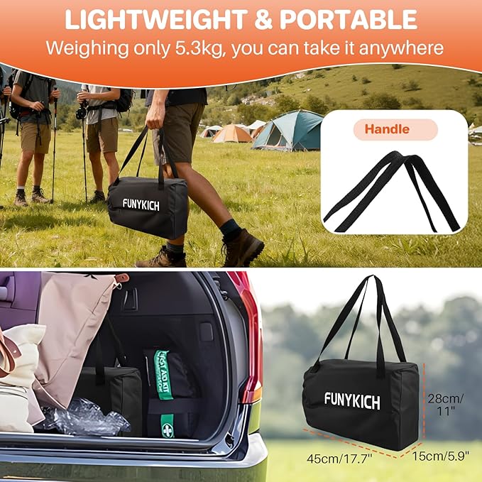 FUNYKICH Folding Camping Table(L26.4''xW22.8''), Aluminum Roll-up Portable Picnic Table with 2 Adjustable Height(17.3'' & 27.6'') for Picnic, Camping, BBQ, Party, Backyard, Beach