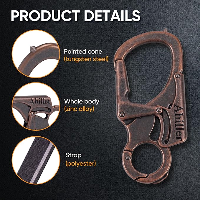 Ahiller Carabiner Keychain Clip, Double Lock Designed - Tungsten Steel Tip, Multifounction Tools for Camping, Hiking, Fishing, Outdoor Survival