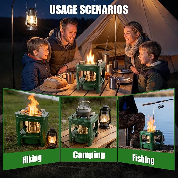 Portable Kerosene Stove 8-Wicks,Camping Picnic Burner Furnace,Backpacking Oil Stoves Cooker Cookware,for Outdoor Cooking Emergency Heating Hiking Picnic Survival Gear (Square)