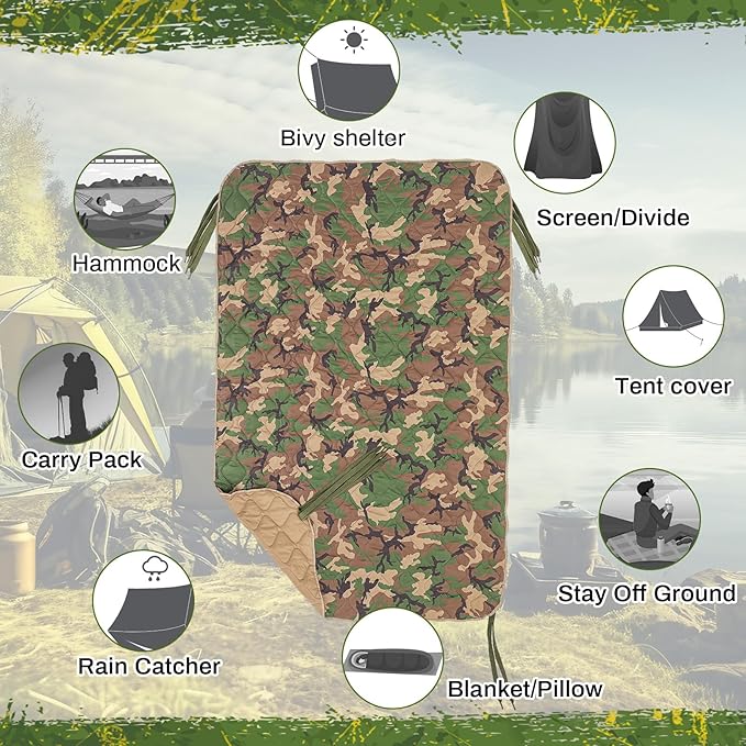 Barydat 1/2/3 Pack 80 x 60/92 x 64 Inch Woobie Blanket Military Poncho Liner Hunting Blanket Waterproof Thermal Poncho Liner with Bag Camo for Outdoor Camping Hiking