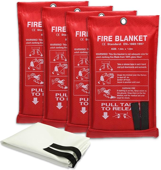 Sierra Madre Emergency Fire Blanket for Home and Kitchen – 100% Fiberglass Fire Suppression Blanket (40x40) for Car, Office & Camping – Instantly Smothers Flames – Lightweight & Reusable (Pack of 4)