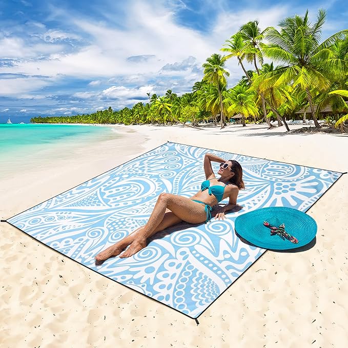 HIHOHO Beach Blanket Waterproof Sandproof Extra Large Beach Mat 79" X 83"/120"x108"for 1-8 Adults Quick Drying Durable Outdoor Picnic Mat for Beach Travel Camping Hiking