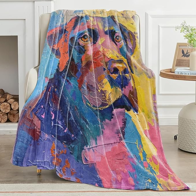 Labrador Retriever Blanket Colorful Abstract Artistic Dog Throw Blankets Lightweight Flannel Puppy Throws for Camping Couch Chair Office Bed Home Decor Gifts for Pet Lover,60x50inch