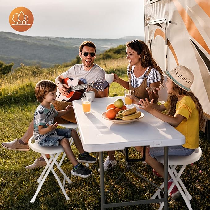 Bonnlo Folding Table 8ft, Portable Collapsible Plastic White Long Tables for Party, Camping, Banquet, Craft, Dining, Wedding, Outdoor and Indoor Use
