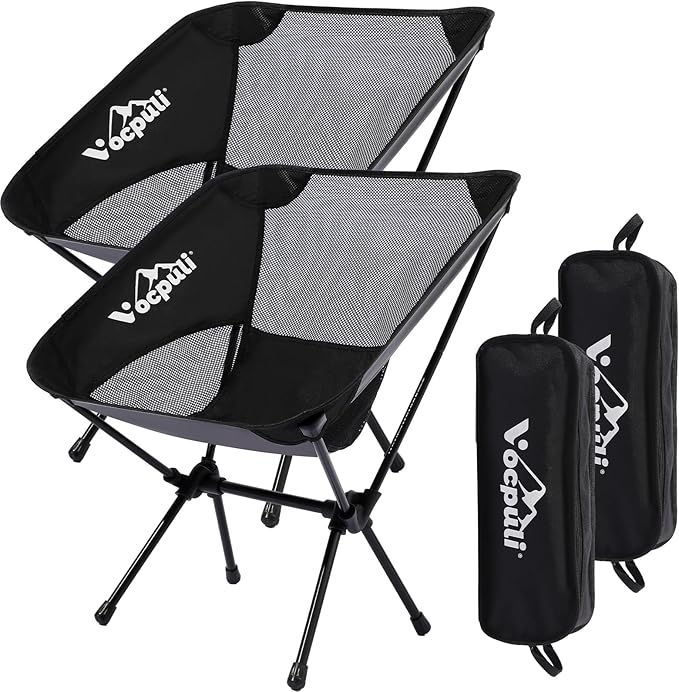 Camping Chairs, Portable Folding Chair ，Camping Gear for Camping, Hiking, Mountaineering, Beach, Picnic & Festival，Gifts for Men ，330 lbs Capacity (Black Twin Pack