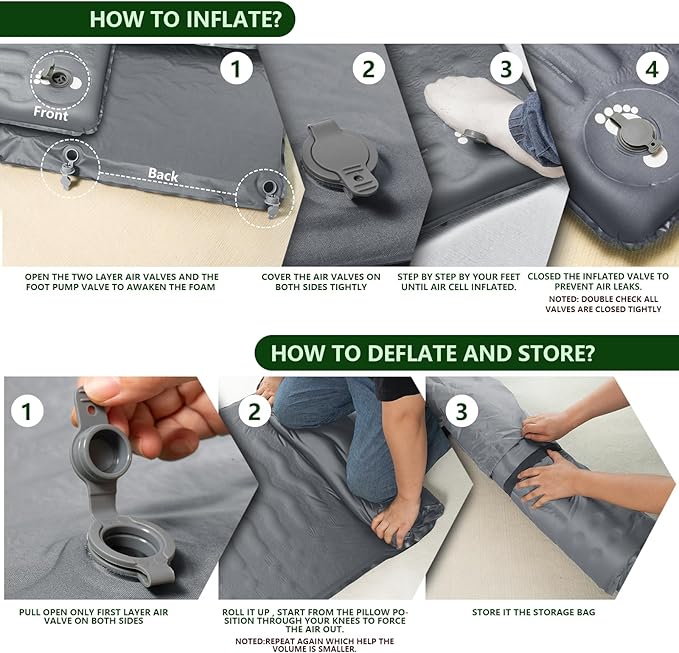 HiiPeak Memory Sleeping Pad, Compact 3" Thick Foam Sleeping Mats with Pillow, 9.5 R-Value Insulated Camping Mattress Pad, Easy Inflate & Deflate, Inflatable Sleep Mat for Backpacking Hiking Car Tent