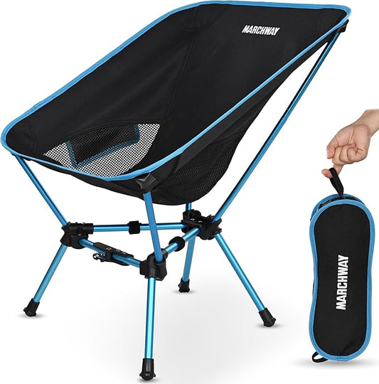 MARCHWAY Lightweight Folding Camping Chair with Spring Lock, Stable Compact Portable for Outdoor Camp, Travel, Beach, Picnic, Festival, Hiking, Backpacking (Lowback Blue)
