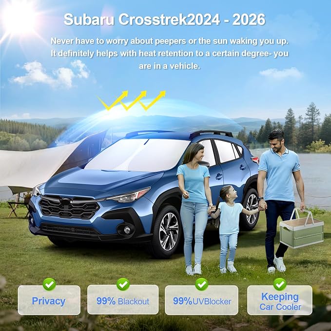 8pcs Car Window Shades for Subaru Crosstrek 2024 2025 2026 Accessories,Windshield Side Rear Full Sunshade,Sun Visor UV Blocking, Privacy Protection and Blackout for Camping Outdoor