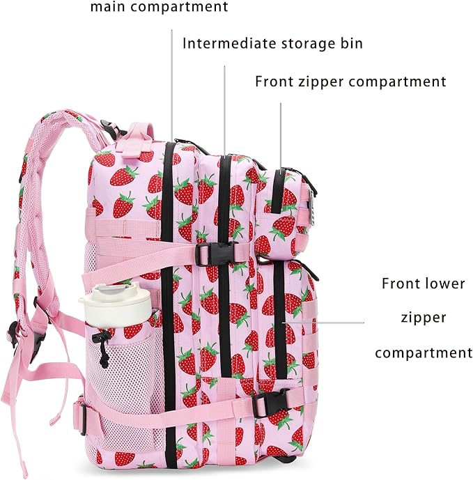 Lovelinks21 45L Tactical Assault Backpack 3 day assault pack with Molle Waterproof backpack Rucksack for Tactical Backpacks (Strawberry)