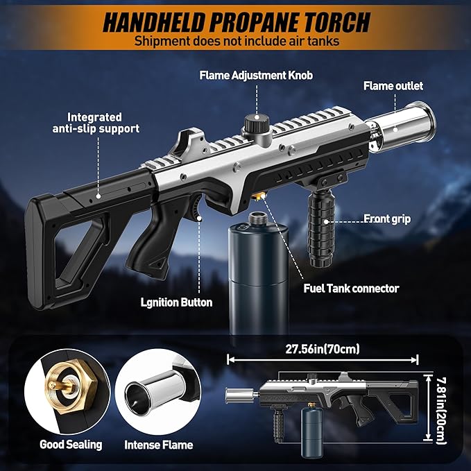 Heavy Duty Propane Torch,27.5" Grill Gun &Flame Thrower with Front Handle,Professional All-in-One Gas Torch Kit for BBQ,Meat Searing,Fire Pit,Charcoal Starter & Weed Torch,Max 3272°F(No Tank)