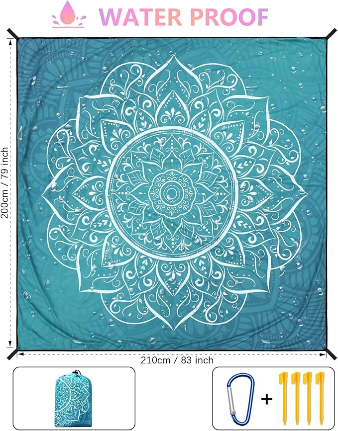 HIHOHO Beach Blanket Waterproof Sandproof Beach Mat for 1-8 Adults Quick Drying Durable Outdoor Picnic Mat for Beach Festival Travel Camping Hiking (Large Mandarin, 79"×83"(4 Person))