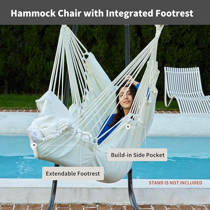 CHULIM Hanging Hammock Chair Swing MAX 500 lbs Outdoor Hanging Chair with Footrest Indoor Swing Chair with Portable Steel Spreader Bar and Hardware Kit for Bedroom Living Room Patio Porch - White