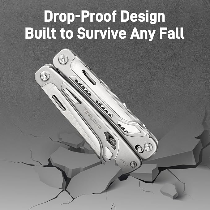 Teslong 18-in-1 EDC Multitool Pliers with Scissors, Pocket Knifes with Screwdrivers, Replaceable Wire Cutters and Saw with Self-locking, Outdoor, Survival, Camping, Stainless Steel, Gift for Men Dad
