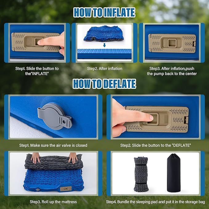 Self Inflating Sleeping Pad with Electric Pump 4 Inch Ultra Thick Memory Foam Sleeping Pad for Camping All Season Single Size Portable Automatic Inflatable Camping Mattress for Travel, Tent (Blue)