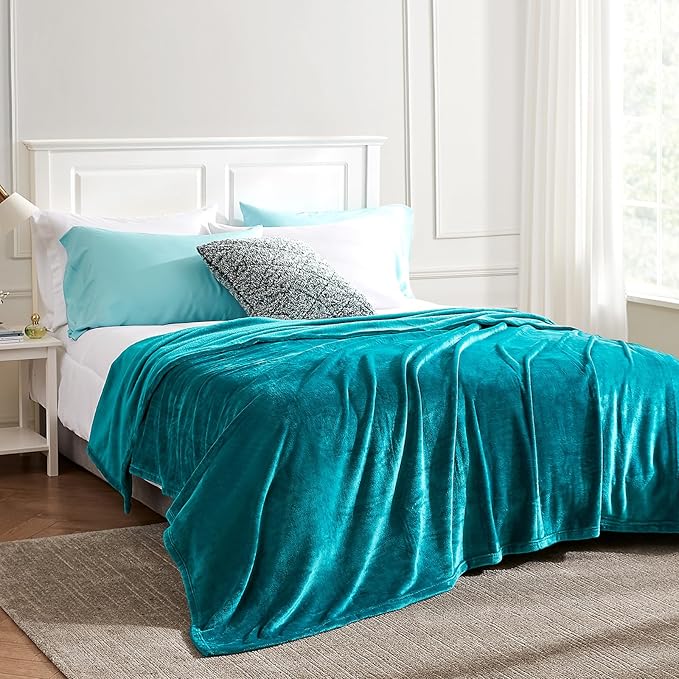 Hansleep Fleece Blanket Twin Size Teal, Soft Cozy Twin Blanket, Fuzzy Flannel Blanket for Bed, Sofa, Couch, Travel, Camping, Teal, 60x80 Inches