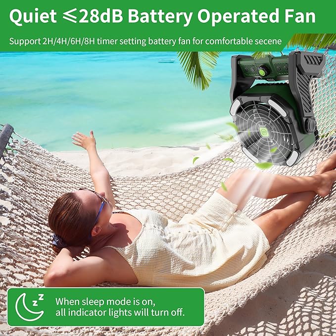 20000mAh Portable Camping Fan Rechargeable Portable fans for Travel Battery Powered Fan with LED Lantern,270° Rotation,USB Desk Battery Rechargeable Tent for camping essentials with Hook