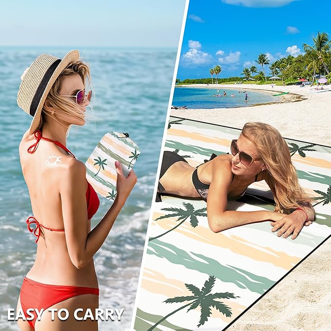 HIHOHO Beach Blanket Waterproof Sandproof Extra Large Beach Mat 79" X 83"/120"x108"for 1-8 Adults Quick Drying Durable Outdoor Picnic Mat for Beach Travel Camping Hiking