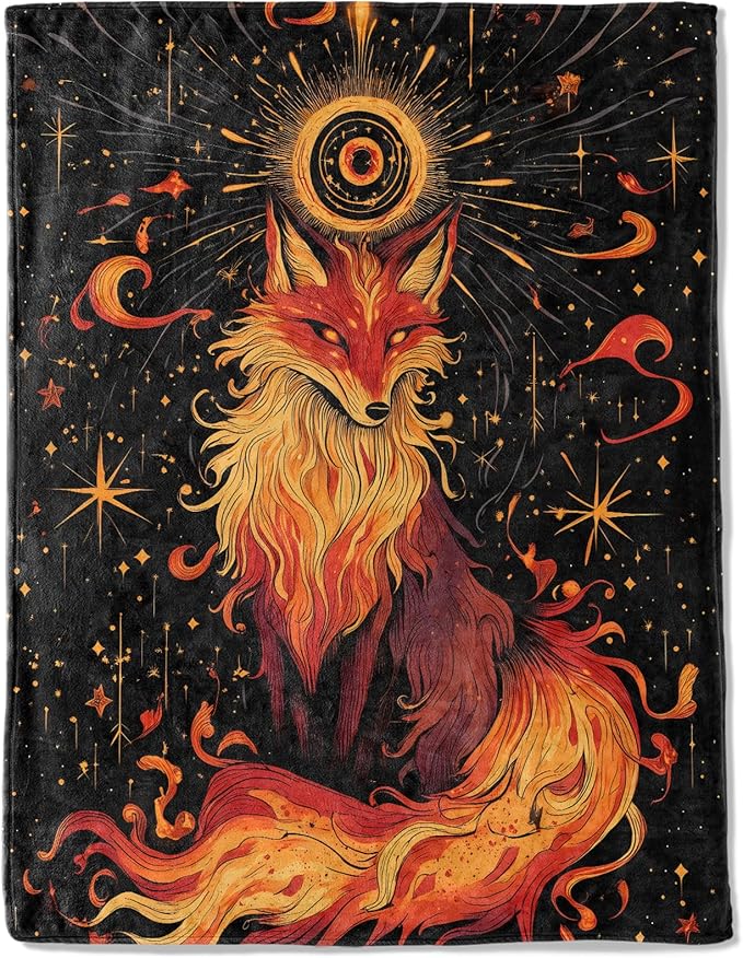 Fiery Fox Fleece Blanket - Lightweight Soft Cozy Gifts Throw for Zodiac Lovers,Kids,Women,Men,Cool Mystical Keeper Blankets,Home Room Modern Artistic Bold Decor 60x80in