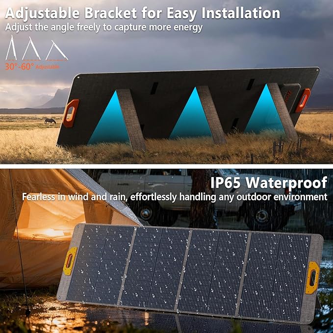 200W Portable Solar Panel, 25% High Efficiency Foldable Solar Panel Charger for Power Station, for Power Station, with Sturdy Kickstands, Fast Setup for Camping, RV, Pickup, Marine Off-Grid