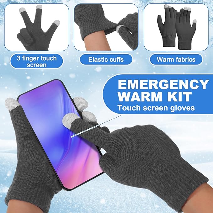 400 Pcs Thermal Blankets Winter Warmth Set Bulk, Warm Socks Winter Touchscreen Gloves Beanie Hats Emergency Foil Blankets (Vibrant)
