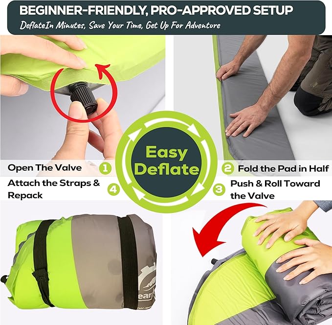 Gear Doctors Oxylus 4.3R-Value Insulated Foam Self Inflating Sleeping Pad Camping—Sleeping Pad Backpacking Air Mattress—Camping Mattress Self Inflating Camp Mat 4 Seasons Sleep Mat—Camp/Floor/Tent/Cot