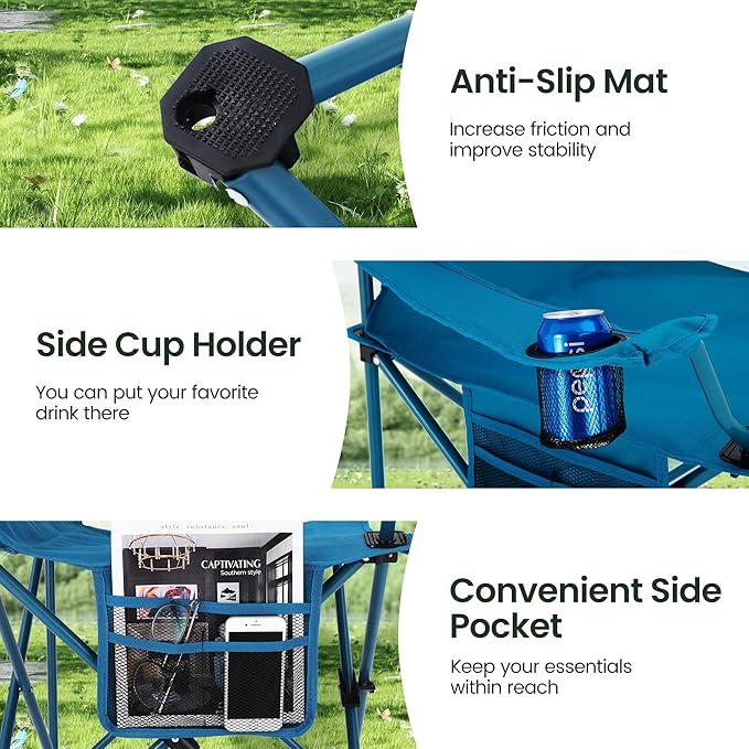 HIGH POINT SPORTS 2 Pack Portable Camping Chair for Adults, Folding Outdoor Camp Chair Lightweight Lawn Chairs Folding Collapsible Chair for Camping, Tailgates, Beach, Blue, Support 350 lbs