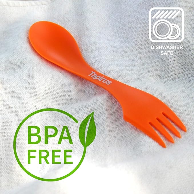 Tapirus - 4 Spork to Go Set - 7-inch Durable & BPA Free Sporks - Spoon, Fork and Knife Combo Utensils Flatware - Mess Kit for Camping, Hunting and Outdoor Activities - Comes in a Carrying Case