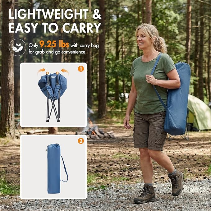 Portal 32" Oversized Camping Chair, Foldable Heavy Duty 350 lb Padded Ergonomic Seat for Big & Tall Adults, Pinch-Free Extra Wide Design Featuring Cup Holder & Carry Bag for Fishing, Lawn & Sidelines
