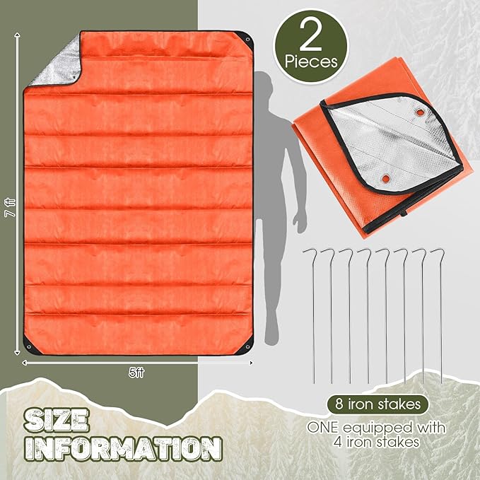 Kingdder 2 Pcs Heavy Duty Emergency Blankets for Survival Camping Blanket Insulated Tarp 60 x 82 Inches Outdoor Waterproof Thermal Reflective Tarp Tent Insulation for Camp Hiking Picnic