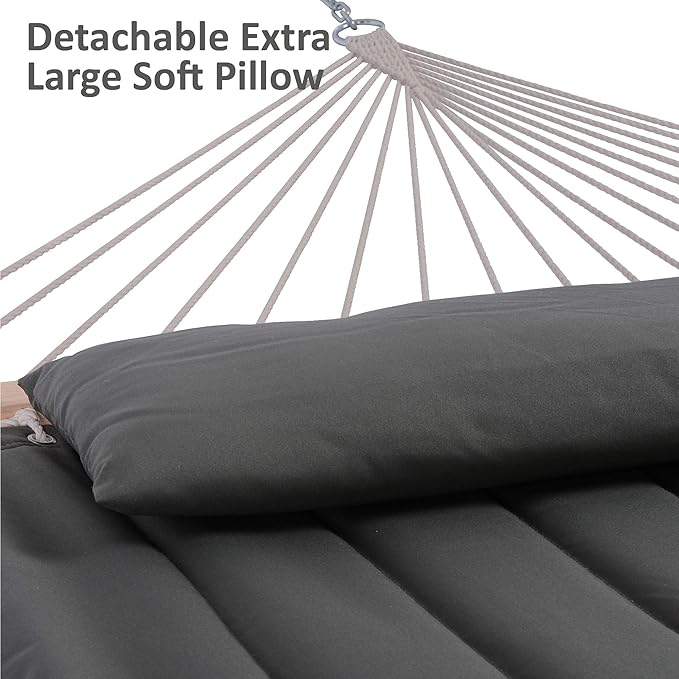 SUNCREAT Hammocks Double Hammock with Adjustable Wooden Stand Included, Outdoor Hammocks for Outside, 475 lbs Capacity, Dark Gray