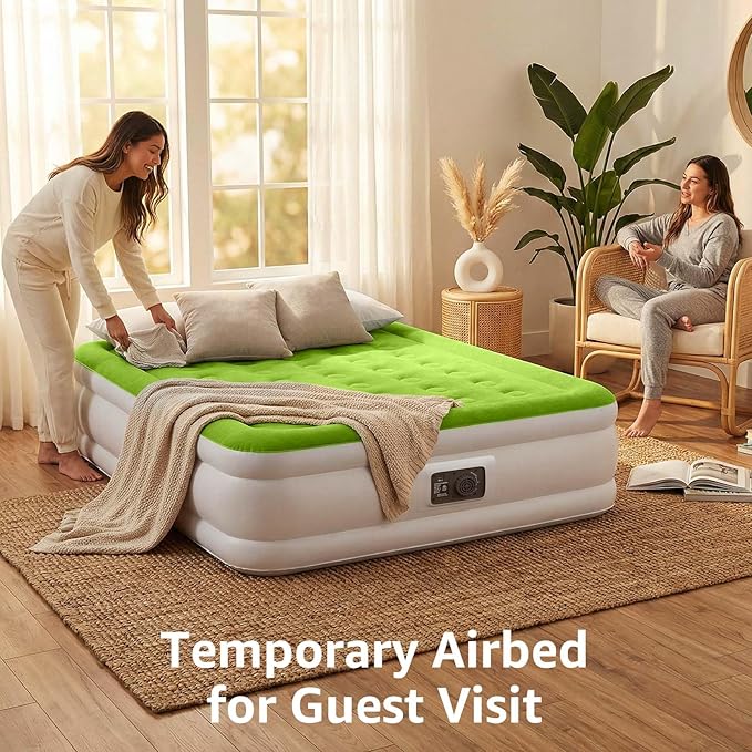 YENING Full Size Air Mattress with Built in Pump Raised Double Blow up Bed Inflatable Camping Airbed Electric 18 Inch Tall
