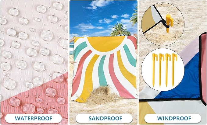 HIHOHO Beach Blanket Waterproof Sandproof Extra Large Beach Mat 79" X 83"/120"x108"for 1-8 Adults Quick Drying Durable Outdoor Picnic Mat for Beach Travel Camping Hiking