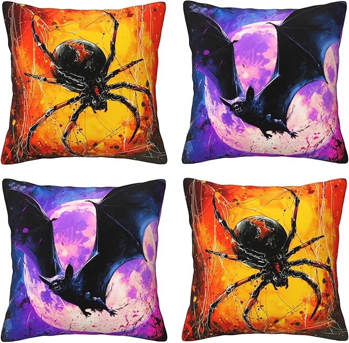Halloween Bats Throw Pillow Covers 18 X 18 Inch Set of 4 Decorative Cushion Cover Home Decor for Sofa Chair Couch Bedroom Living Room