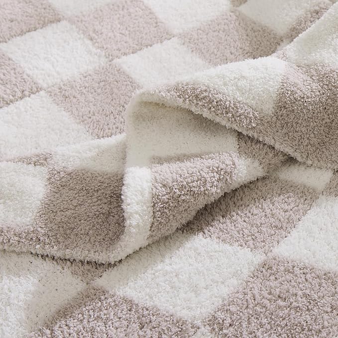 WRENSONGE Checkered Throw Blanket, Taupe Soft Cozy Fluffy Warm Throw Blankets for Couch, Sofa, Chair, Bed, Camping, Picnic, Office,Travel Lightweight Bed Blanket - 50"*60"