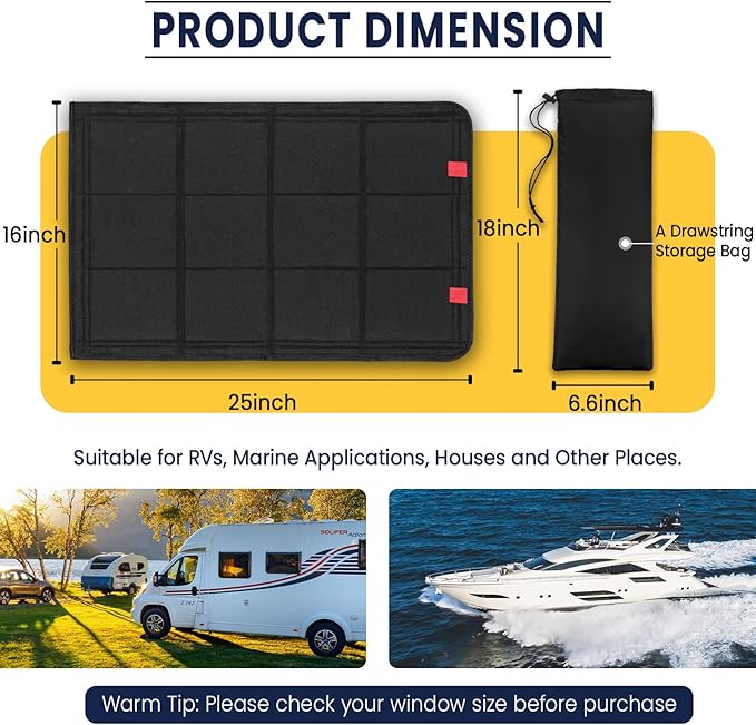 funomo RV Door Window Shade, Foldable Magnet RV Blackout Window Cover, UV Rays Protection Camper Trailer Window Cover, Waterproof Thickened Oxford and Silver Fabric with Storage Bag (Black Silver)